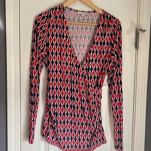 Boden red, white & blue long sleeve wrap top